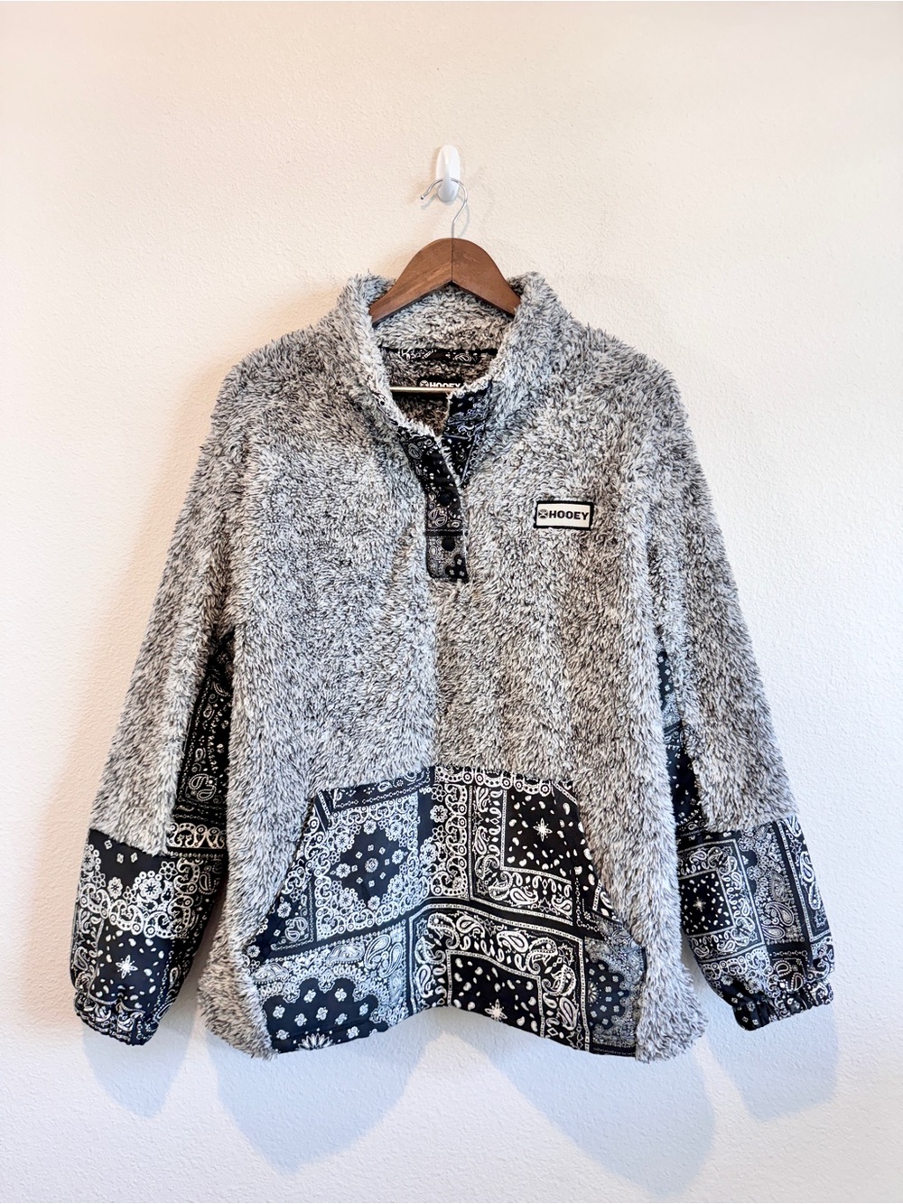 Hooey Shag Fleece Pullover Large Gray Bandana Western Rodeo Ranch Sherpa J10